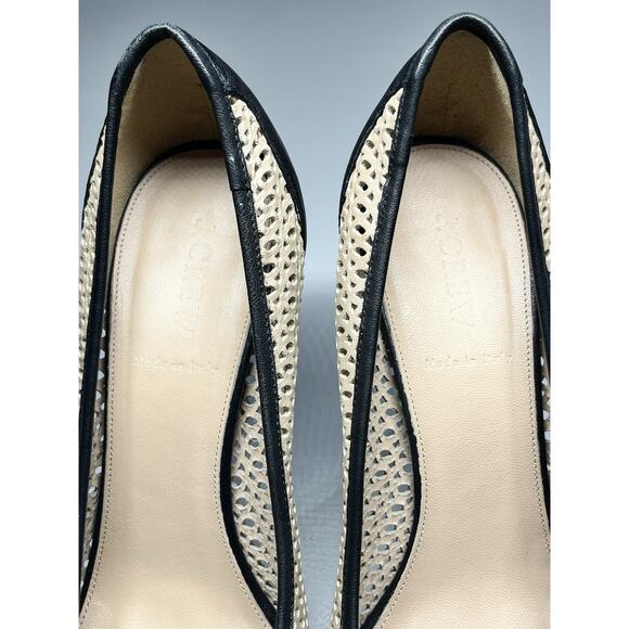 J Crew Leather Heels Womens 10 Perforated Cut Out Beige Black Stiletto Cap Toe - Picture 10 of 12